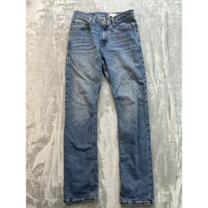 Wrangler Jeans Mens Sz 29x32 Blue Slim Straight Whiskered Faded Mid Rise Denim